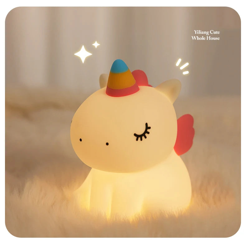 1pc Unicorn Cute Silicone LED Night Light For Boys Girls USB Rechargeable Cartoon Animal Bedroom Decoration Touch Night Lamp tableandwalllamps