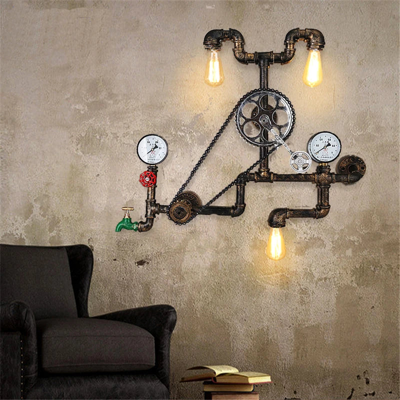 European Retro Wall Lamp Industrial Style Restaurant Bar Entrance Personalized Iron Art Water Pipe Decoration Lighting Fixtures tableandwalllamps