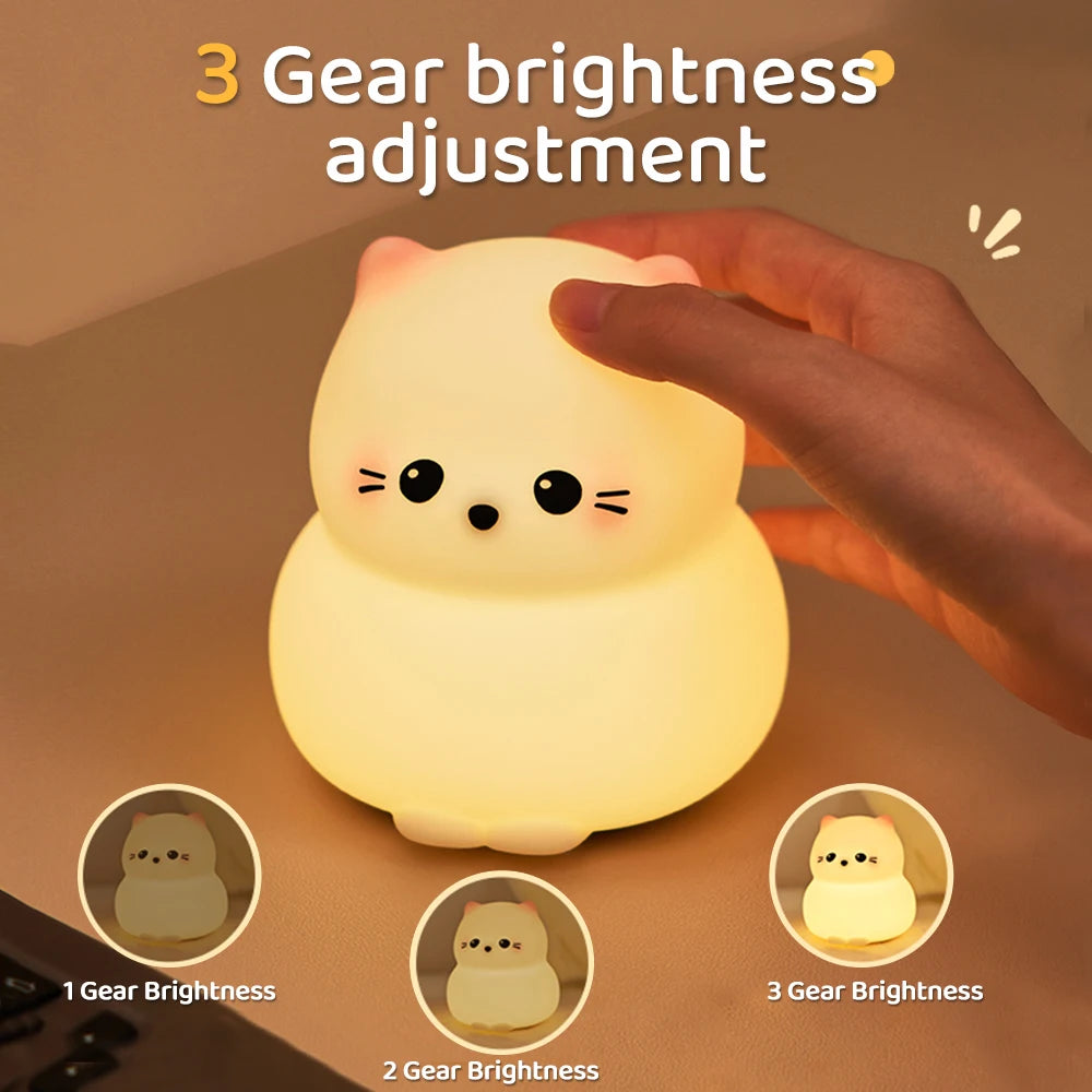 Silicone Cat Dog Night Light USB Rechargeable Nursery Sleeping Lamp Kawaii Bear Cordless Night Lights For Kids Room Decor tableandwalllamps