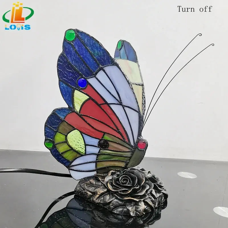 New American Butterfly Night Table Lamp Tiffany Style Bedroom Bedside Feeding Bar Ambiance Stained Glass Lamp Decoration tableandwalllamps