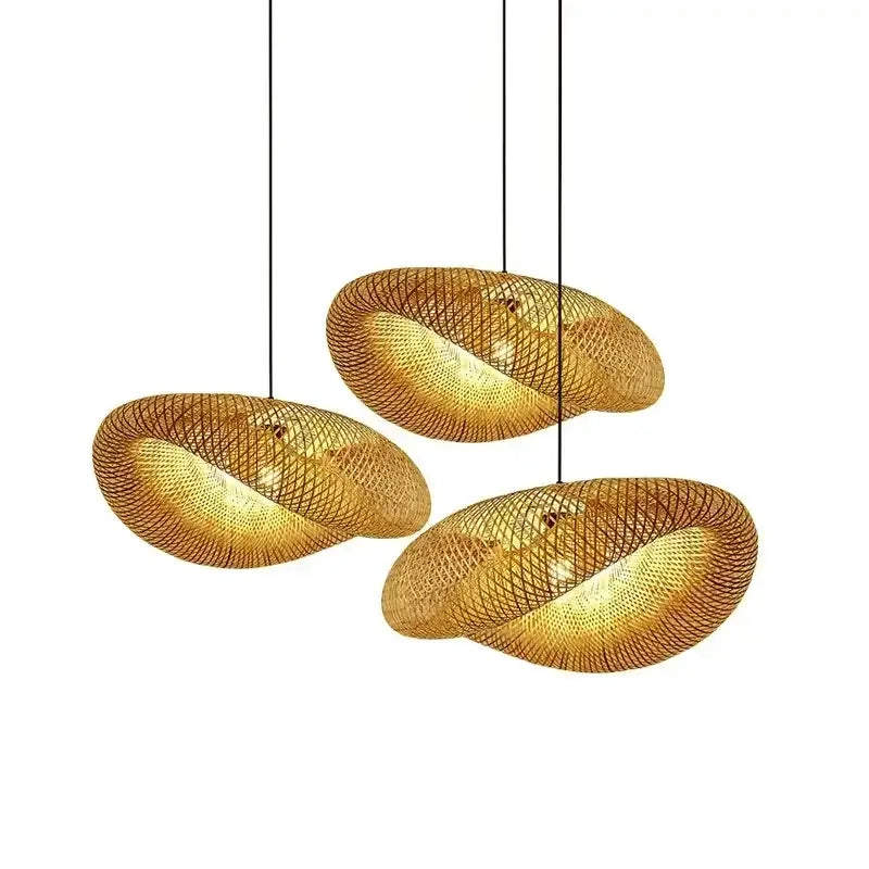 Bamboo Hand Weaving Pendant Light 38cm Hanging LED Ceiling Lamp Chandelier Fixture Rattan Hand Craft Woven Home Bedroom Decor