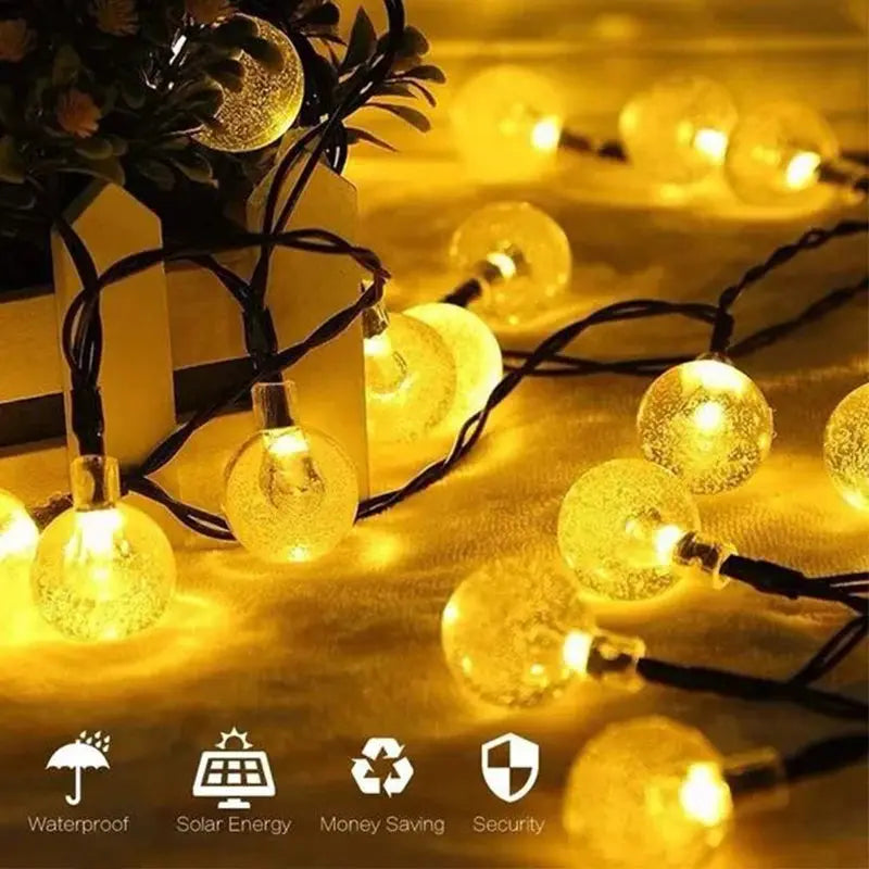 Solar String Lights Outdoor Crystal Fairy Light Chritmas Garland 8 Modes Waterproof Patio Light for Garden Party Decor tableandwalllamps