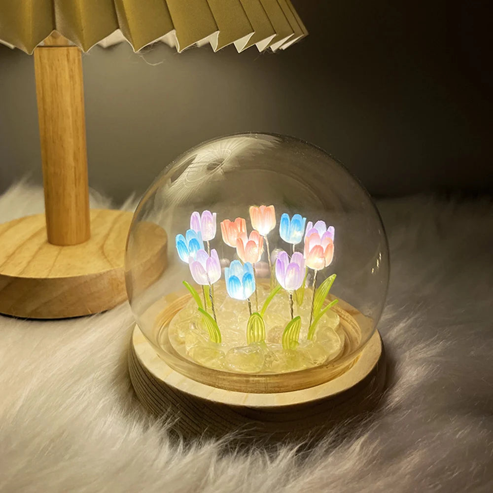 Simulation Tulip DIY Bedside Lights Handmade Material Flower LED Night Light Battery Operated Table Lamp Bedroom Decoration tableandwalllamps