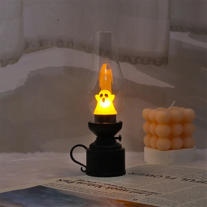 Calcifer Flameless Night Light Halloween Retro Decorative Candle Light Cartoon Anime Kerosene Lamp Bedroom Bedside Table Lamp tableandwalllamps