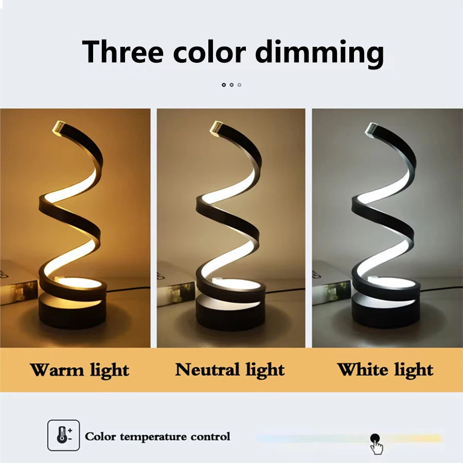 Modern Spiral Table LED Night Light Dimmable Desk Lamp Living Room Nightstand Lamp Bedside Table Study Office Bedroom Decoration tableandwalllamps