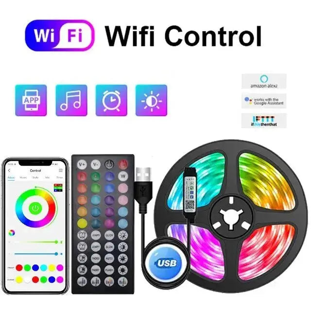 WIFI RGB LED Strip Light 5050 Bluetooth APP Control Led Flexible Diode Decoration For Festival Party TV Desk Bedroom tableandwalllamps