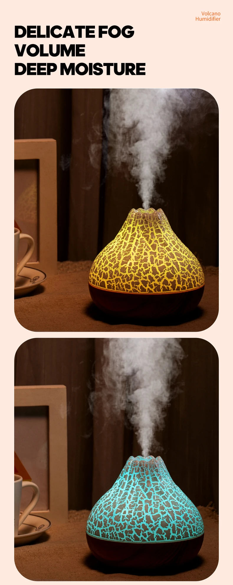 300ml Volcano Air Humidifier Desktop Electric USB Humidificadore Water Mist Diffuser Purifier Air Freshener With 7 Colors Night tableandwalllamps