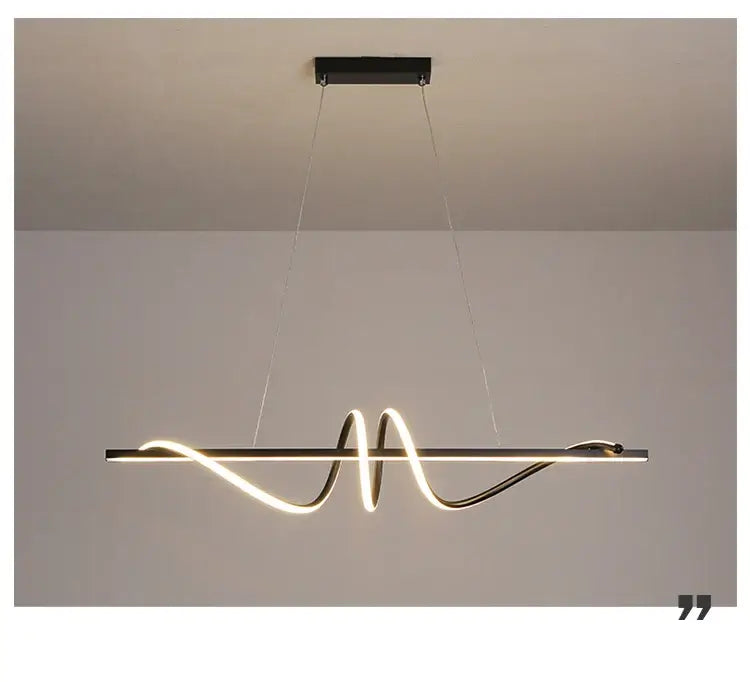 Modern LED pendant lamp with a wavy design, perfect for dining tables and minimalist home decor.