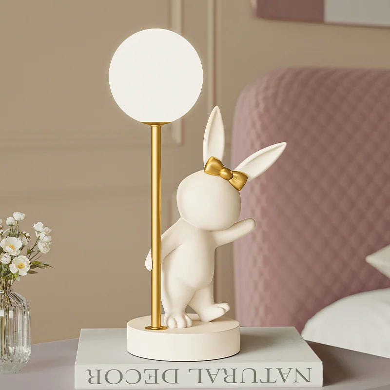 Nordic Pink Rabbit Table Lamp Atmosphere Night Light Luxury Birthday Wedding Gift Nightlights Ins Cute Bunny Bedroom Decoration tableandwalllamps