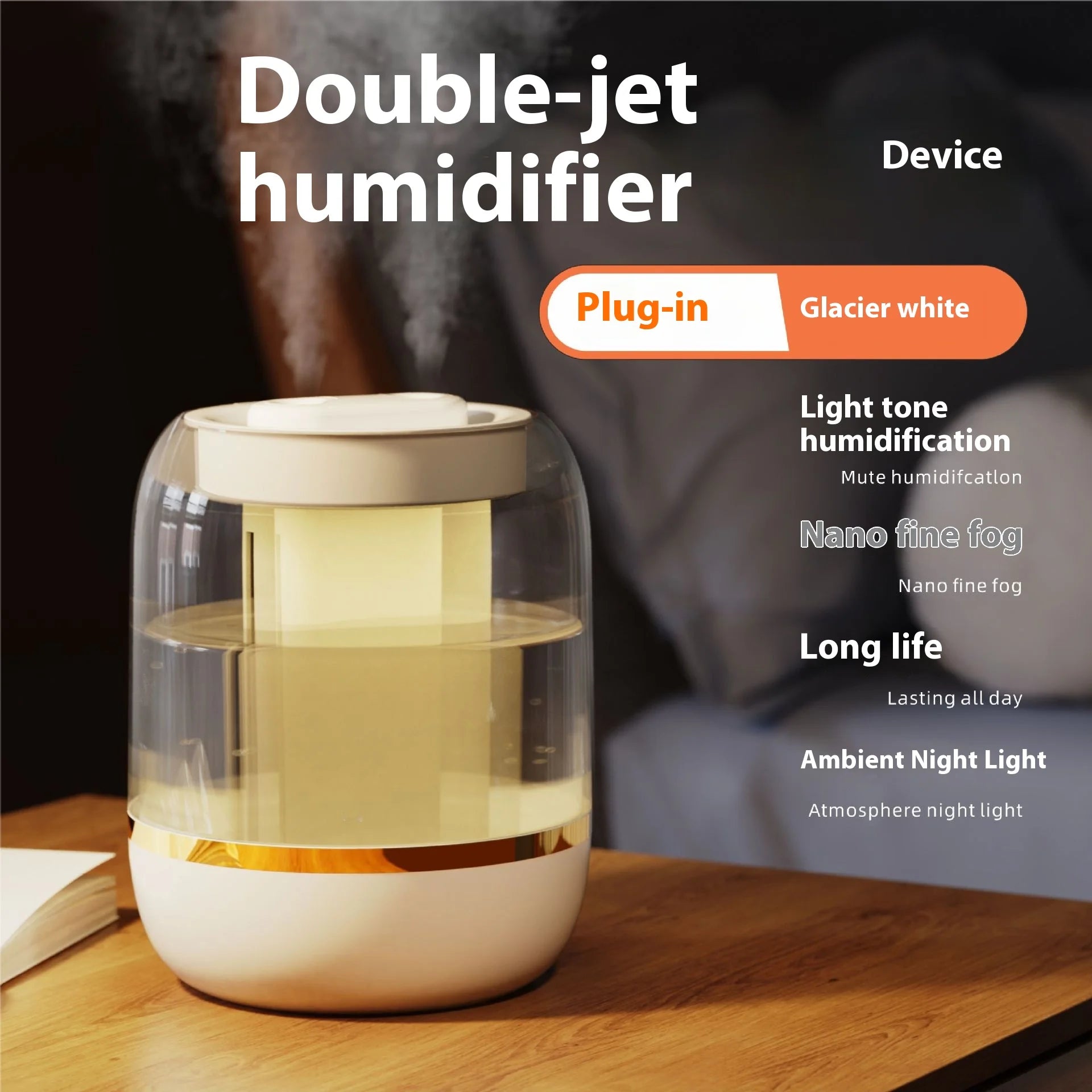 2.5L 4L Quiet Large Capacity Spray Humidifier Dual Nozzle Portable Mini Spray Humidifier Essential Oil Diffuser Air Humifier New tableandwalllamps