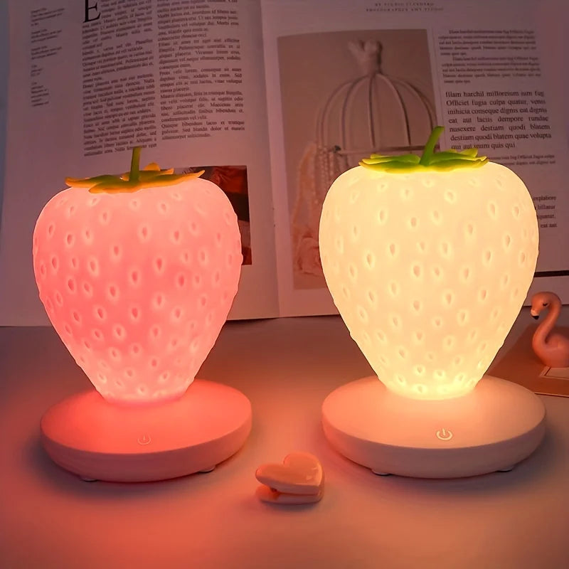 Strawberry Shape USB Rechargeable Silicone Night Light Touch Sensitive Girls Bedroom Creative LED Energy Saving Fun Light Gift tableandwalllamps