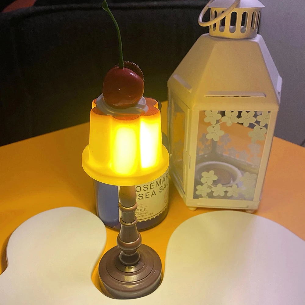 New Mini Pudding Night Light LED Night Light Battery Powered Retro Bedroom Cartoon Ornament Friend Night Light Atmosphere Lamp tableandwalllamps