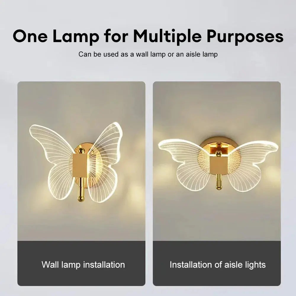 Butterfly LED Wall Lamp Interior Modern Metal Acrylic 110V-220V Wired Wall Lamp Tricolor Adjustment Bedside Wall Light Sconces tableandwalllamps