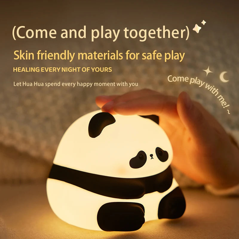 Panda LED Night Light Cute Silicone Lamp Baby Nursery Touch Sensor Nightlight Rechargeable with 3 Warm Light for Wholesale tableandwalllamps