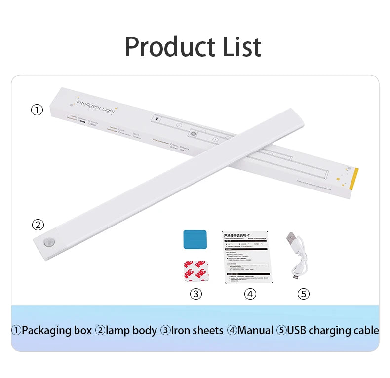 LED Cabinet Light USB Type-C Rechargeable Motion Sensor Led Lamp for Kitchen Wardrobe Cabinet Lighting 20cm/30cm/40cm/50cm/60cm tableandwalllamps