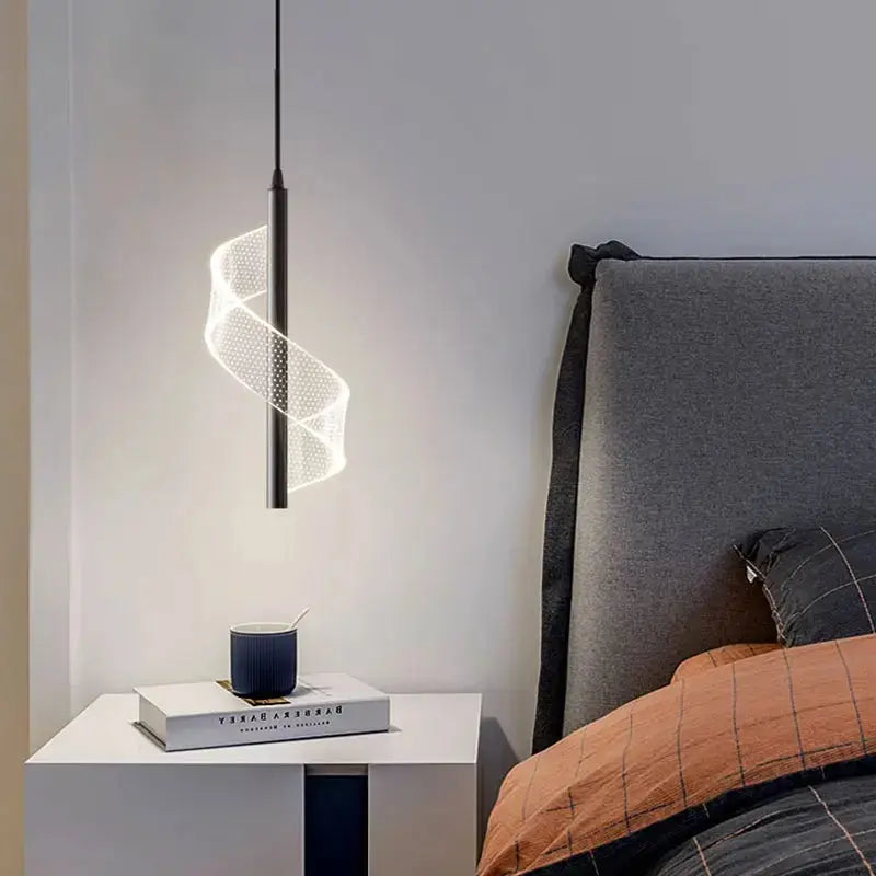 Nordic Spiral LED Pendant Lights Bedside Hanging Lamp Indoor Lighting Bedroom Living Room Home Decoration Modern Acrylic Light tableandwalllamps