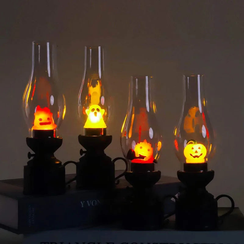 Calcifer Flameless Night Light Halloween Retro Decorative Candle Light Cartoon Anime Kerosene Lamp Bedroom Bedside Table Lamp tableandwalllamps