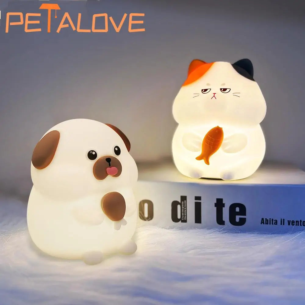 Silicone Cat Dog Night Light USB Rechargeable Nursery Sleeping Lamp Kawaii Cat Animal Night Lights for Kids Bedside Decoration tableandwalllamps