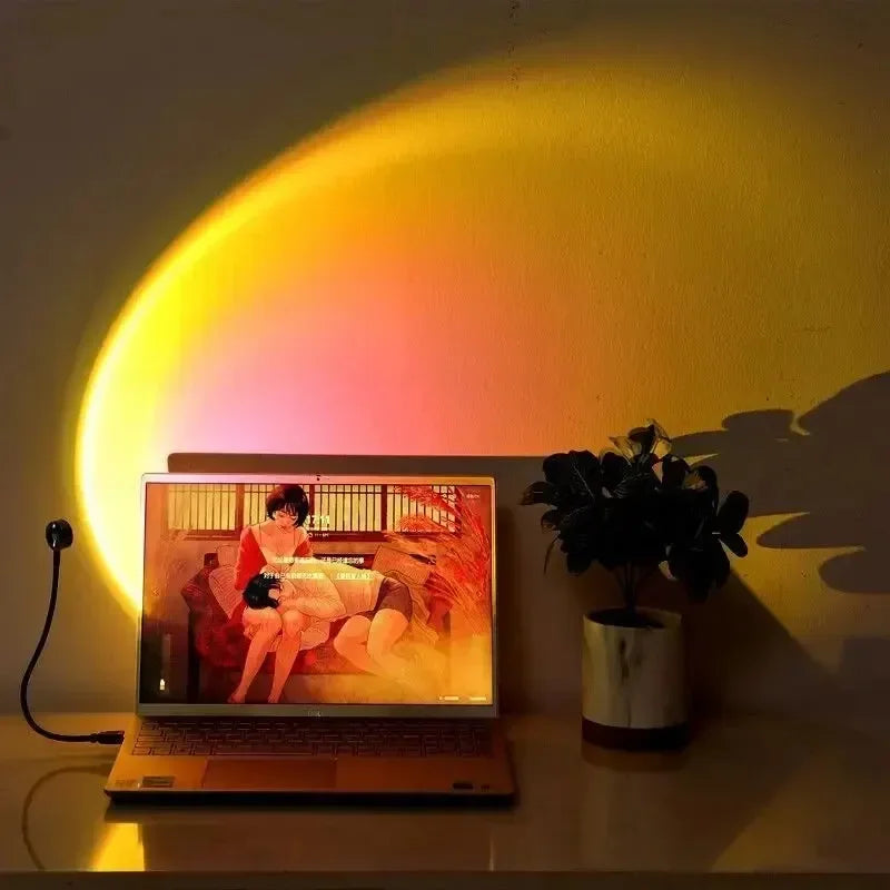 USB Sunset LED Light, Neon Rainbow Lamp for Photography, Wall Atmosphere Lighting - Mobile Phone, Bedroom Decoration tableandwalllamps