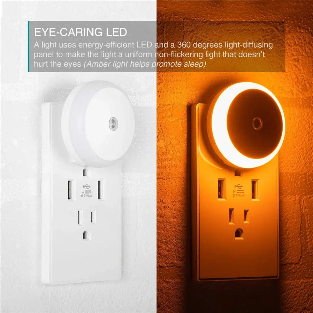 LED Night Light Smart Night Sensor Round Plug in Wall Night Lamp Bathroom Home Kitchen Hallway Staireway Bedroom Nightlight tableandwalllamps