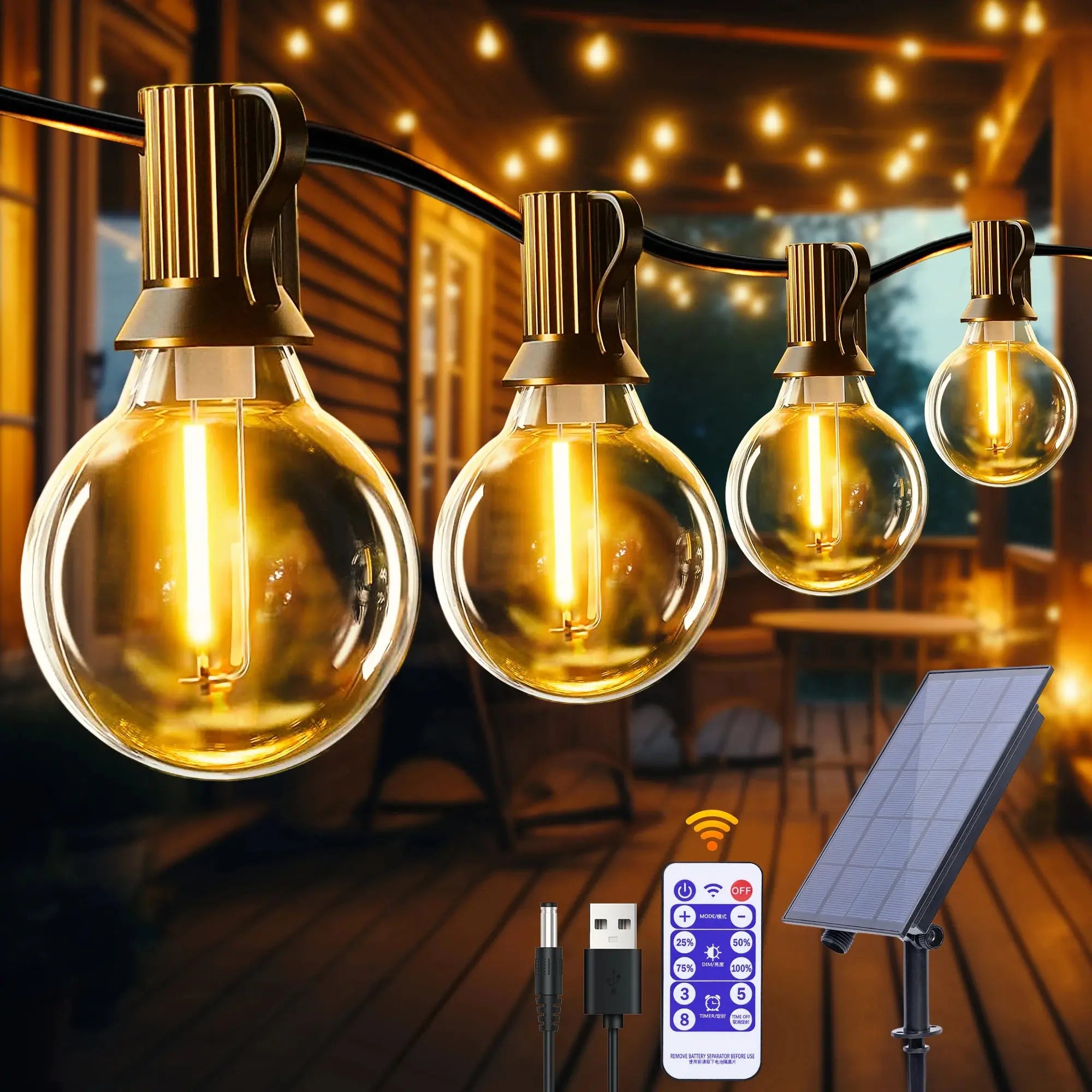 Solar String Lights Outdoor G40 Patio Lights with LED Shatterproof Bulbs,Weatherproof Hanging Lights for Backyard Bistro tableandwalllamps