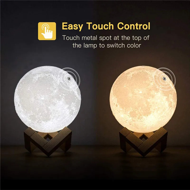 3D Print Moon Lamp Rechargeable 2 Color Touch Moon Lamp LED Night Light Children's Night Lamp Bedroom Decoration Birthday Gifts tableandwalllamps