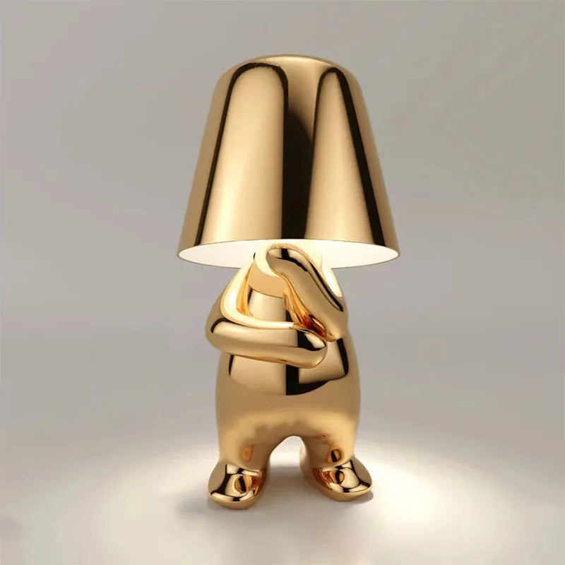 Little Retro ThinkeGolden Man Night Light Bedroom charging Resin Led Touch Control Table Lamp Coffee Bar Decor Cartoon Desk Lamp tableandwalllamps