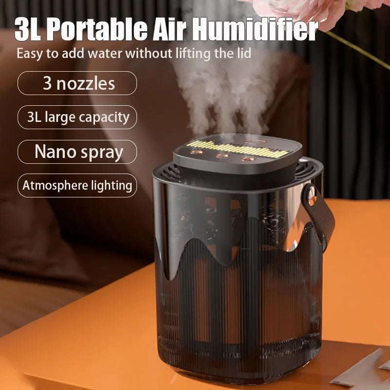 3L Air Humidifier Portable Small Aroma Diffuser 3 Spray Ports Large Capacity usb umidificador Home Essential Oil Cool Mist Maker tableandwalllamps