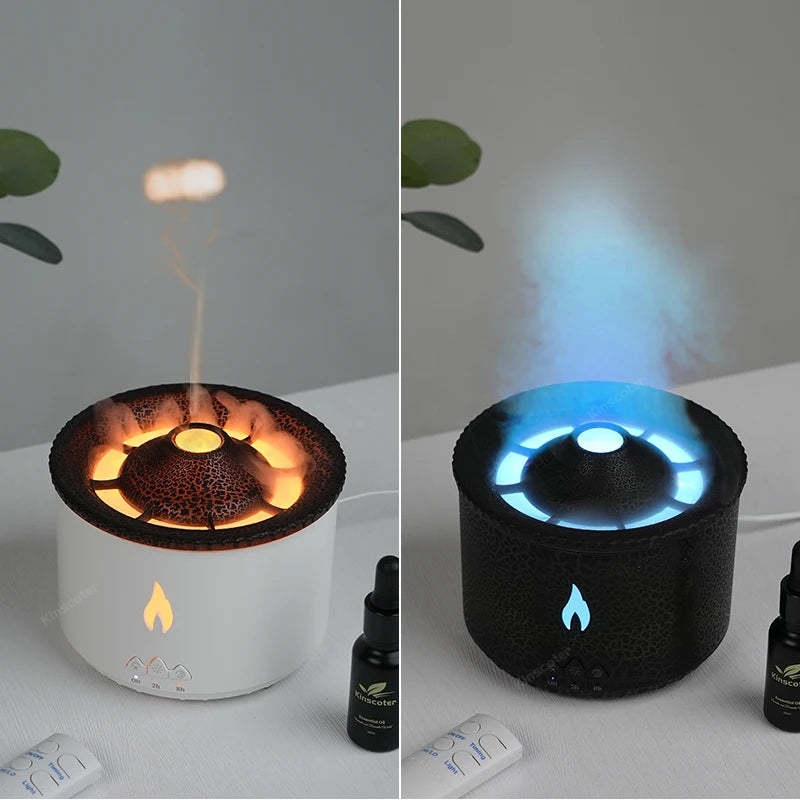 KINSCOTER Volcano Flame Aroma Diffuser Jellyfish Smoke Ring Air Humidifier 360ml Aromatherapy Essential Oil Diffuser Cool Gift tableandwalllamps