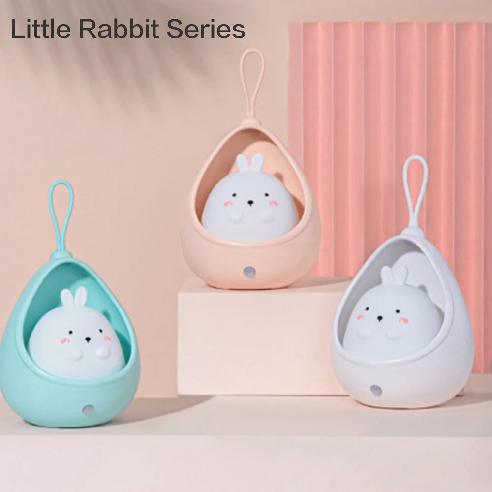 Kids Gift Portable USB Rechargeable Warm White Cute Little Rabbit Cat Motion Sensor LED Wall Night Lamp Light with Hanging Rope tableandwalllamps