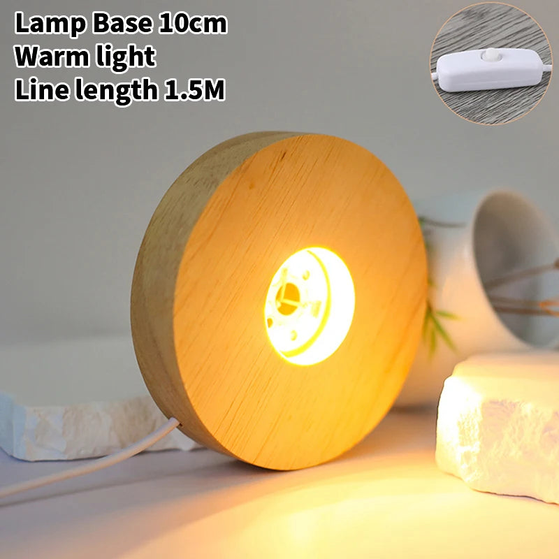 10cm Wood Light Base Rechargeable Wooden LED Light Rotating Display Stand Lamp Holder Lamp Base Art with Power adapter tableandwalllamps