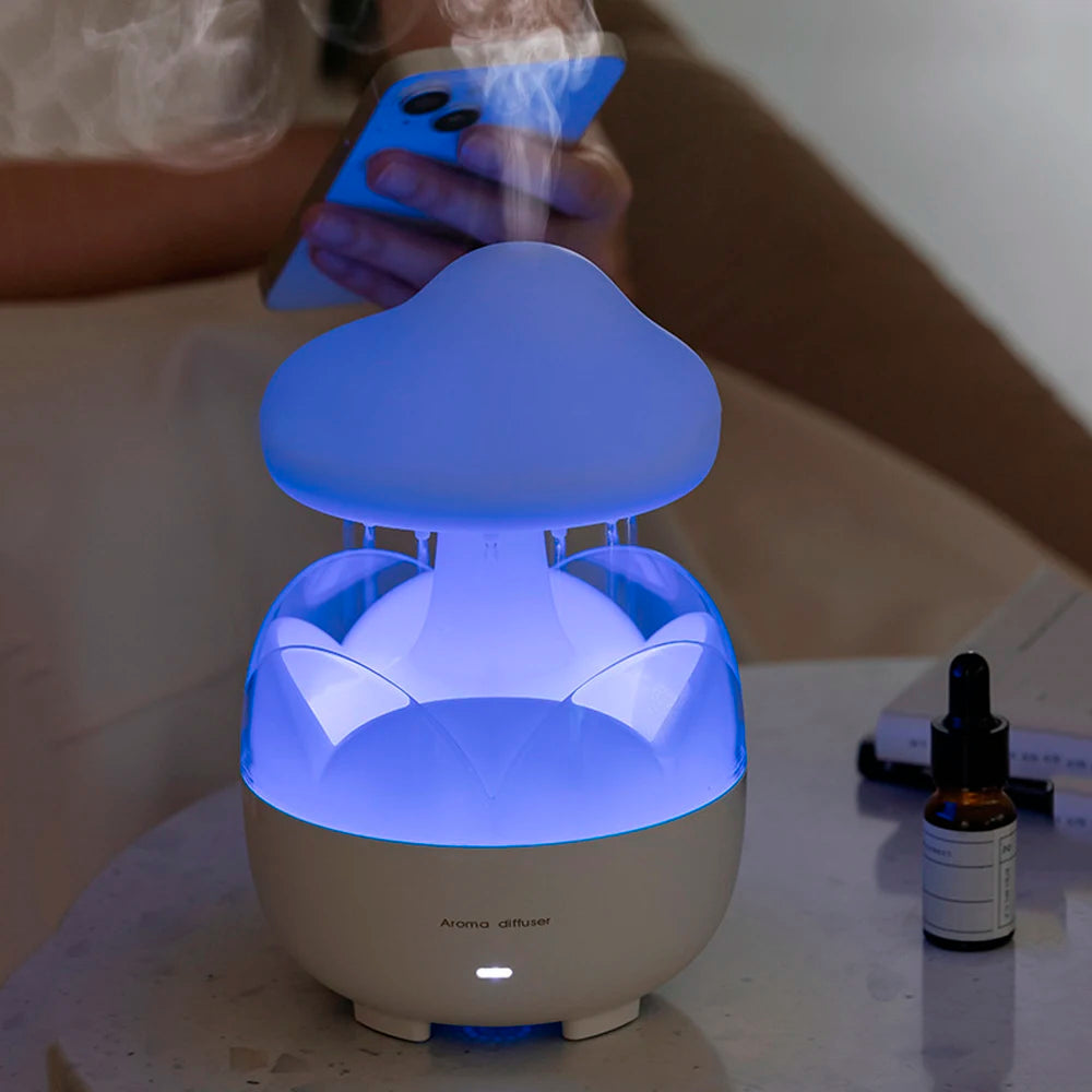 Mushroom Raindrop Air Humidifier Electric Aroma Diffuser Colorful Night Lights Rain Cloud Smell Distributor with Remote Control tableandwalllamps