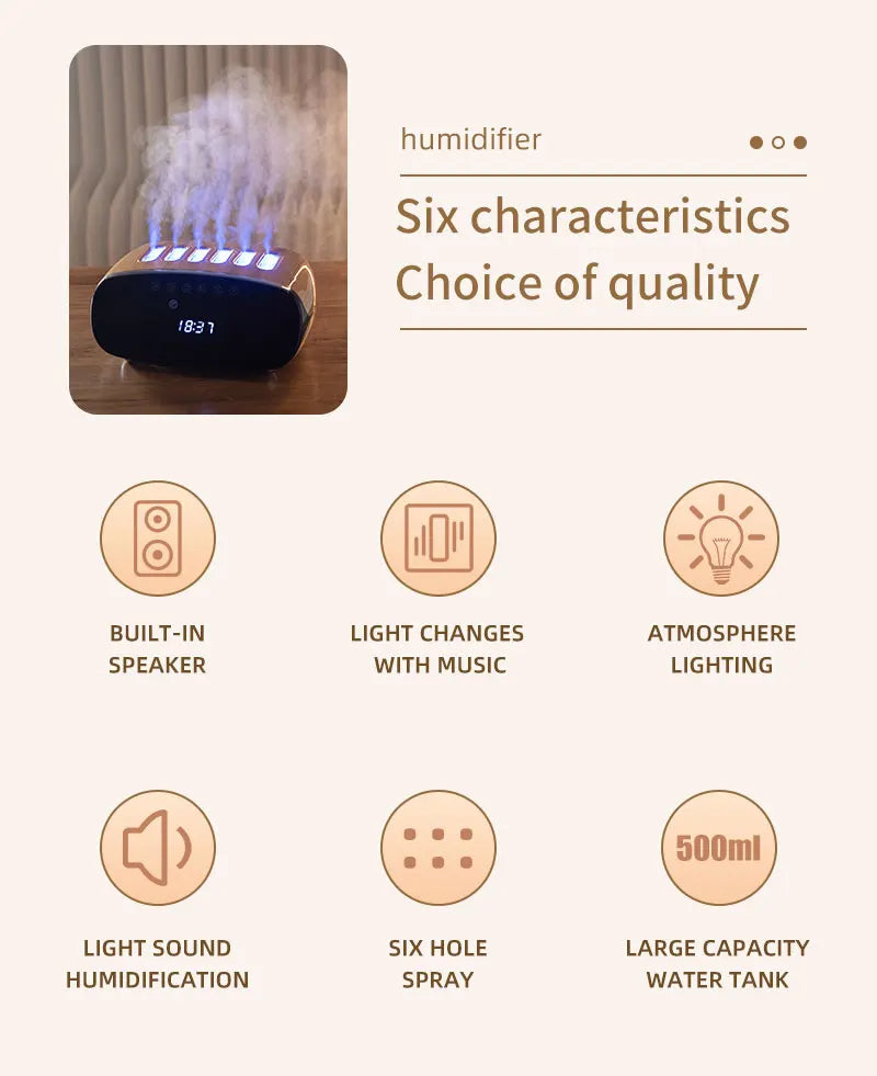 Essential Oil Diffuser, Aroma Diffuser with Bluetooth Speaker Alarm Clock - 500ml Cool Mist Humidifier with for Large Room Home tableandwalllamps