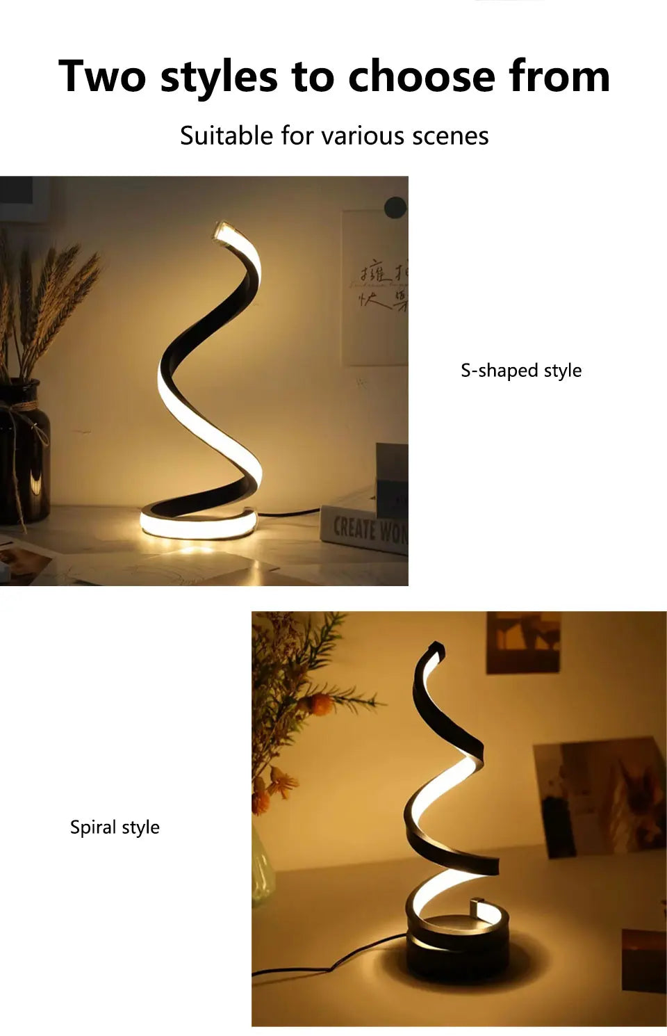 Modern Spiral Table LED Night Light Dimmable Desk Lamp Living Room Nightstand Lamp Bedside Table Study Office Bedroom Decoration tableandwalllamps