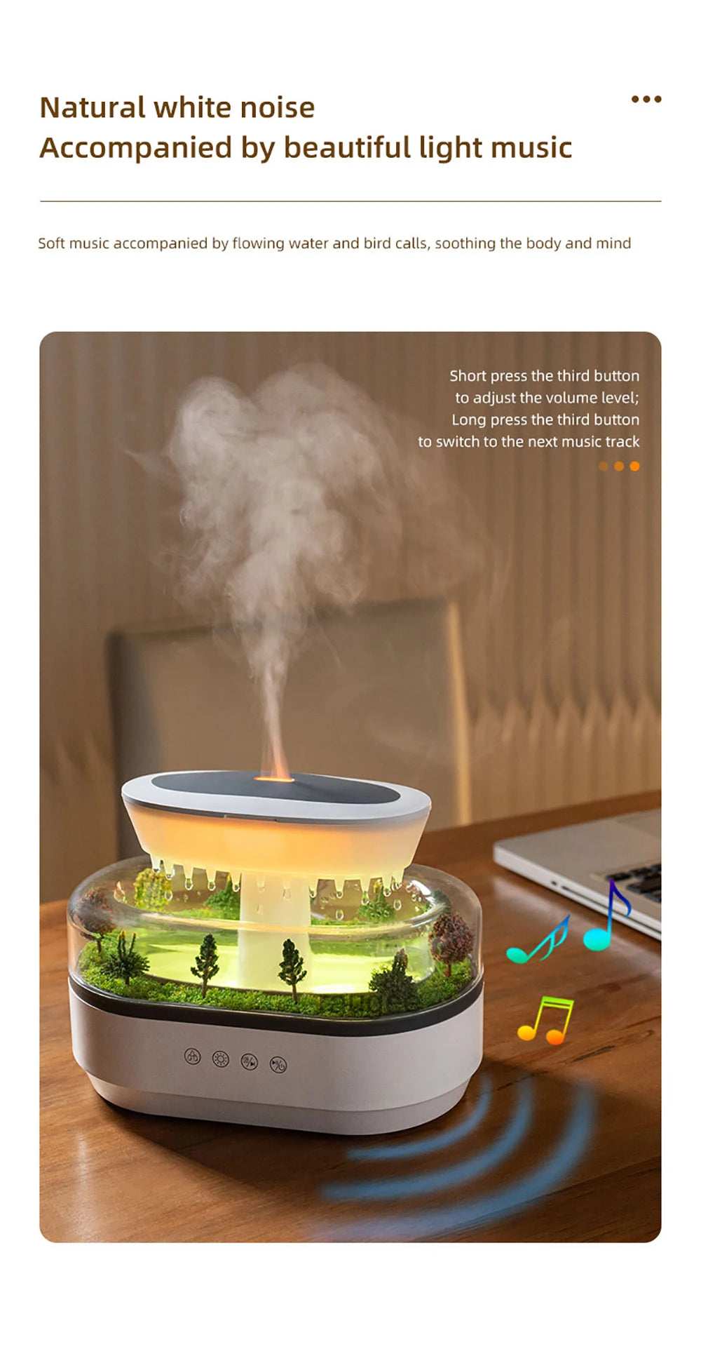 Aroma Humidifier Fragrance Diffuser Room Essential Oil Diffuser Home Aromatherapy Air Humidifier with Colorful Light and Music tableandwalllamps