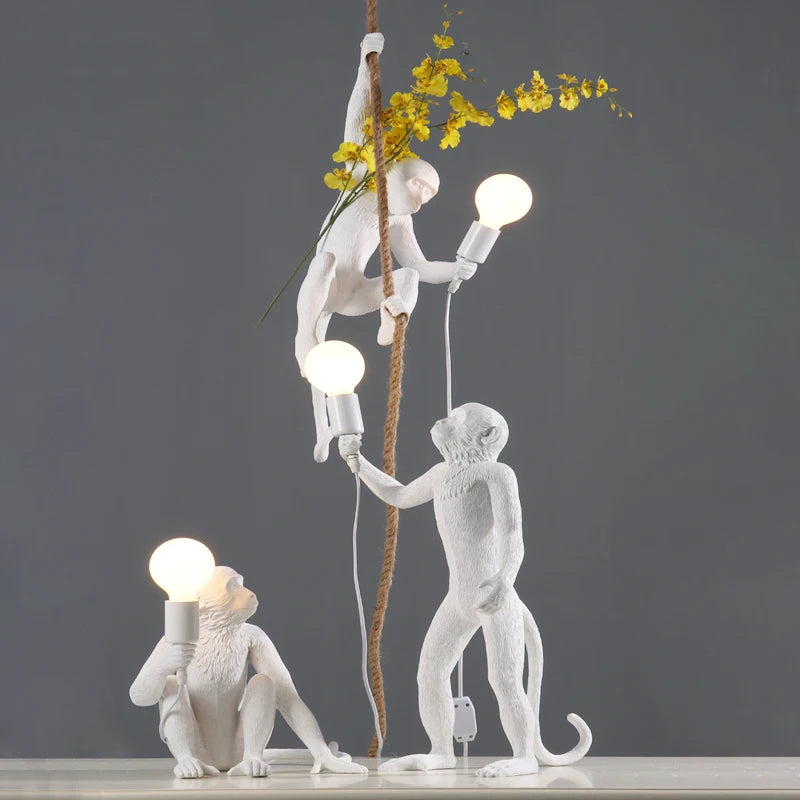 SANDYHA Nordic Resin Table Light Black White Monkey Led Desk Lamp for Bedside Children's Room Study Coffee Shop Decor Wall Lamps tableandwalllamps