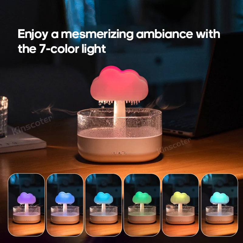 Cloud Air Humidifier Electric Aroma Essential Oil Diffuser Ultrasonic Mist Rain Cloud Color Night Light Raindrops White Noise tableandwalllamps