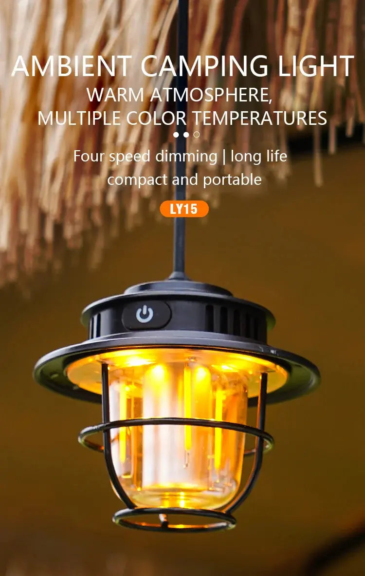 Retro Portable Camping Lantern Waterproof Emergency Light Stepless Dimmable Hanging Tent Lamp for Outdoor Hiking tableandwalllamps