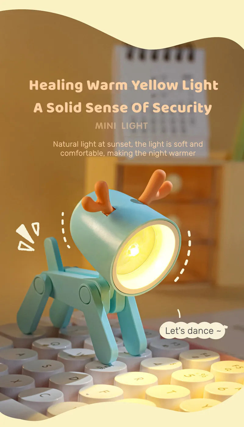 LED Night Light Mini Cute Pet Light Kawaii Gift Cartoon Dog Deer Folding Table Lamp Kids Room Bedside Bedroom Living Room Decor tableandwalllamps