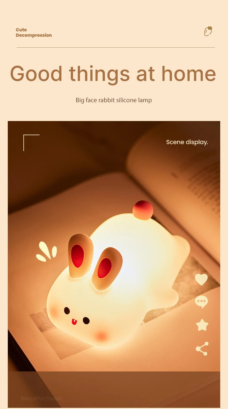 LED Night Lights Cute Rabbit Duck Silicone Lamp USB Rechargeable Desk Light Bedside Decor Kids Baby nightlight Birthday Gift tableandwalllamps