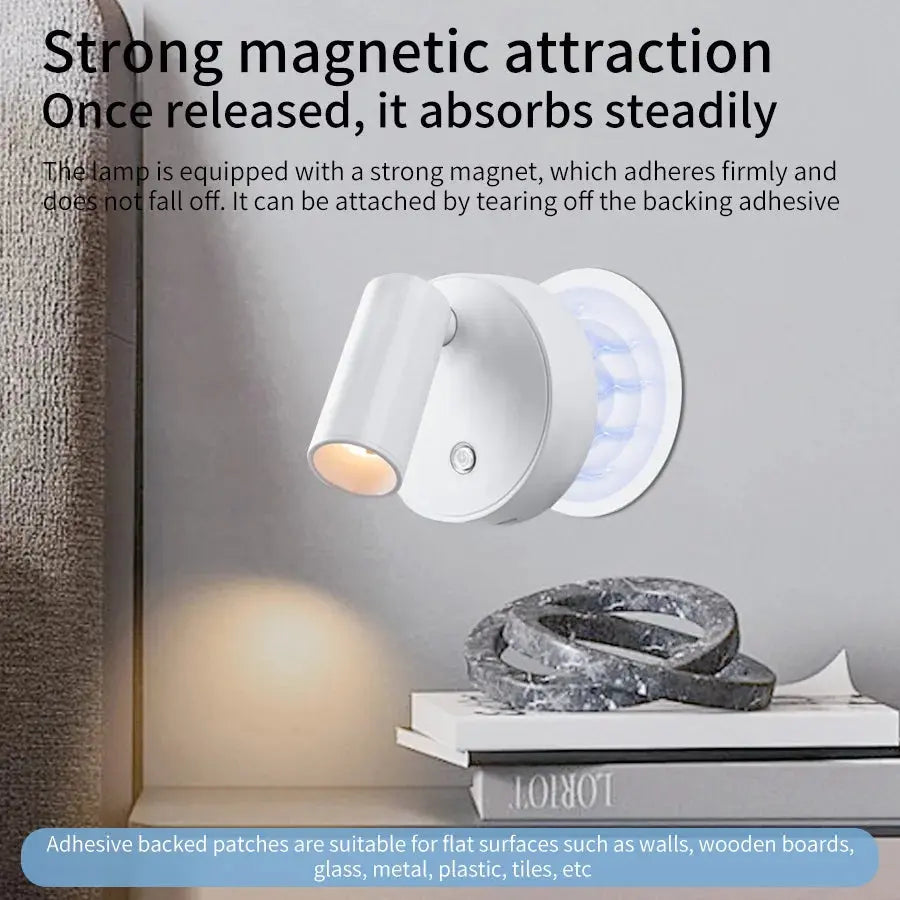 Magnetic LED Wall Lamp USB Rechargeable Touch Switch Wall Lights Spotlight Cordless Dimmable Bedroom Bedside Lamp Reading Light tableandwalllamps