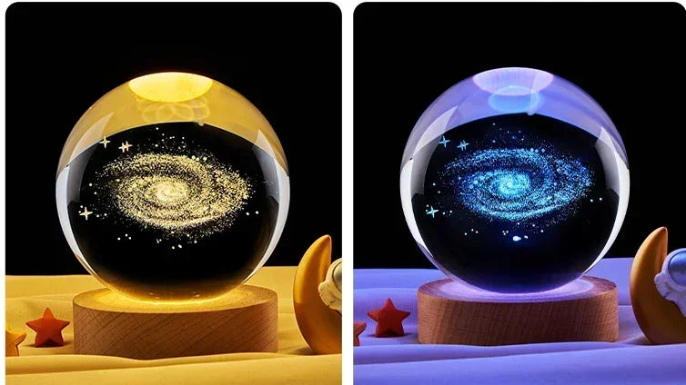 3D Crystal Lights Lamp Glowing Planetary Galaxy Night Light Crystal Ball Night Lights Bedside Light Home Decor Christmas Gift tableandwalllamps