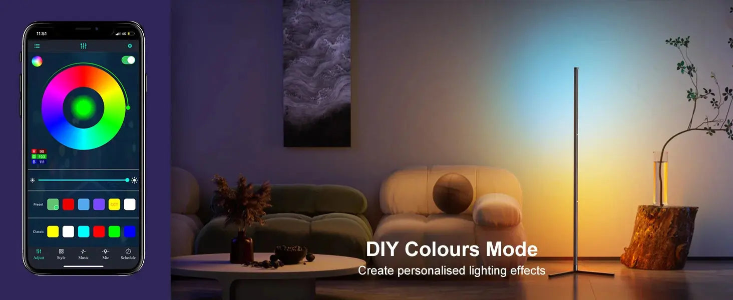 Smart RGB Dream Color Floor Lamp with Music Sync Modern 16 Million Color Changing Standing Mood Light with APP & Remote Control tableandwalllamps