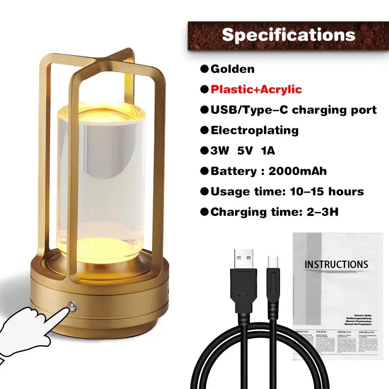 LED Crystal Table Lamp Rechargeable Touch Switch Night Light Bedroom Bedside Lamp Restaurant Room Decor Sleep Mood Light Camping tableandwalllamps