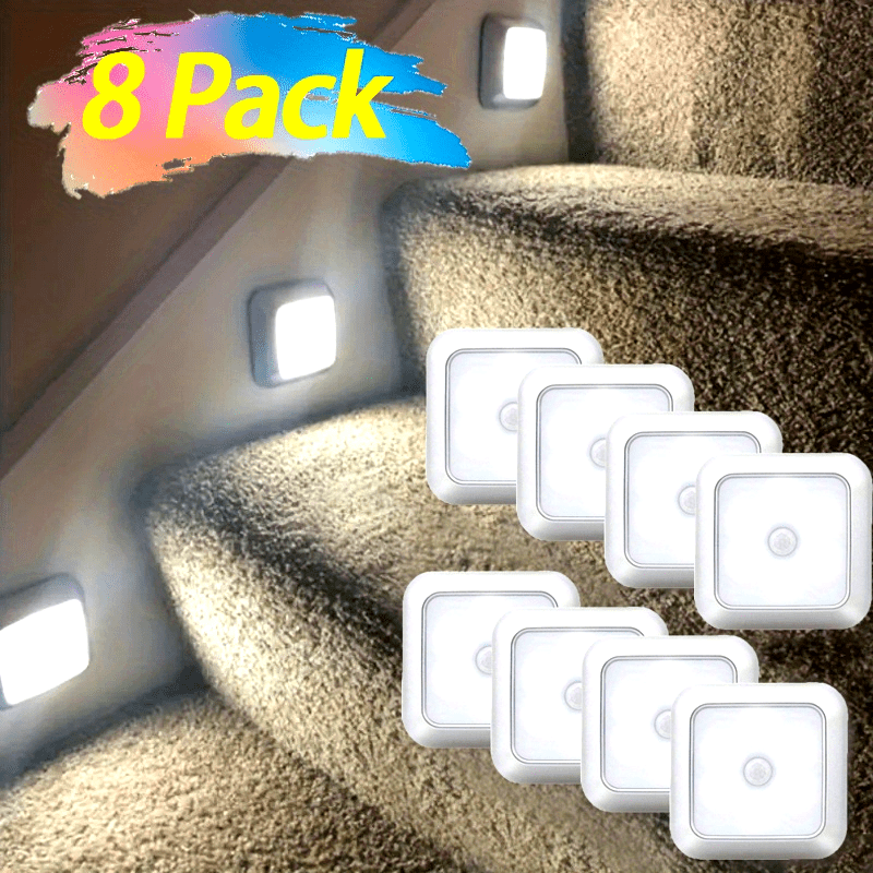 2/ 4/ 8 Pack LED Night Light, Motion Sensor Light, Battery-Powered LED Night Light, Lamp with Smart Sensor Dusk To Dawn Sensor, Compact Nightlight, for Bedroom, Toilet, Stairs, Hallway tableandwalllamps