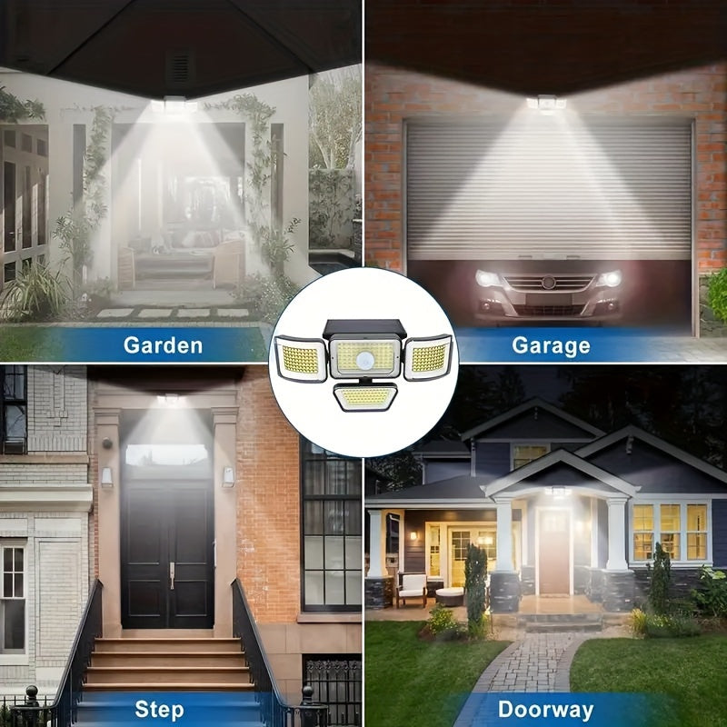 1pcs Solar Outdoor Light, 278LED 3000LM Motion Sensor Light 6500K Solar Light, 4 Heads Security Flood Light, 300° Wide Angle Wall Light With 3 Modes Suitable For Garden Yard Pathway Garage Street Light tableandwalllamps