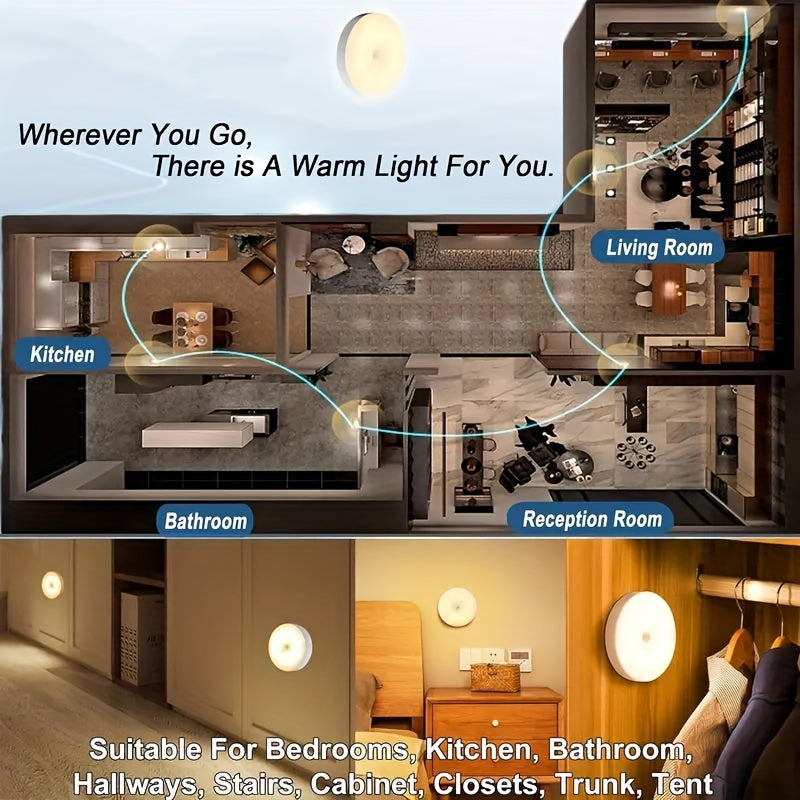 USB Rechargeable Motion Sensor Night Light - Warm and White LED, Automatic On/Off, Long-Life Battery, Ideal for Bedrooms, Stairs, Under Cabinets, Wardrobes, Holiday Decor Gift, 5/10pcs, Indoor Latest Model tableandwalllamps