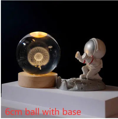 3D Crystal Ball Night Light Solar System Cosmic Theme LED Decoration Light Wooden Base Astronomy Nightlights Birthday Gift tableandwalllamps