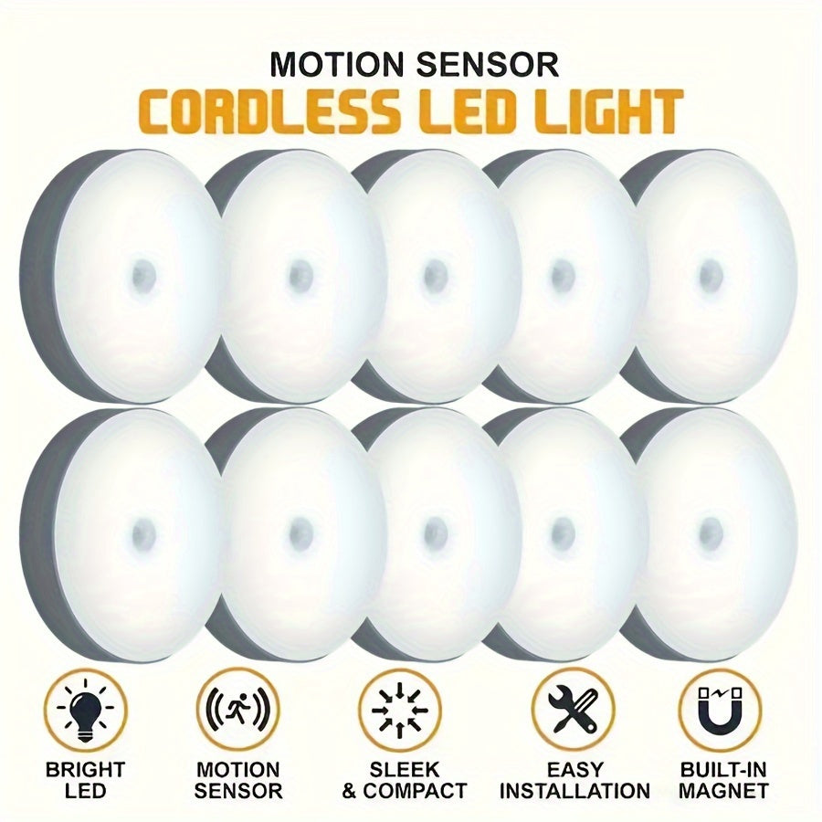 USB Rechargeable Motion Sensor Night Light - Warm and White LED, Automatic On/Off, Long-Life Battery, Ideal for Bedrooms, Stairs, Under Cabinets, Wardrobes, Holiday Decor Gift, 5/10pcs, Indoor Latest Model tableandwalllamps