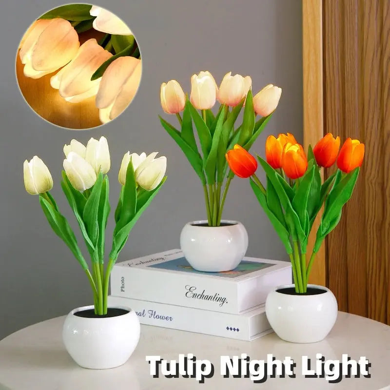 LED Tulip Flower Night Light Artificial Flowerpot Potted Plant Landscape Table Lamp Home Bedroom Living Room Decoration Gift tableandwalllamps